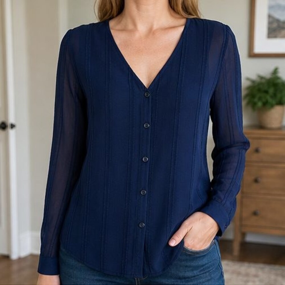 Navy Ruffle Blouse - Picture 2 of 6